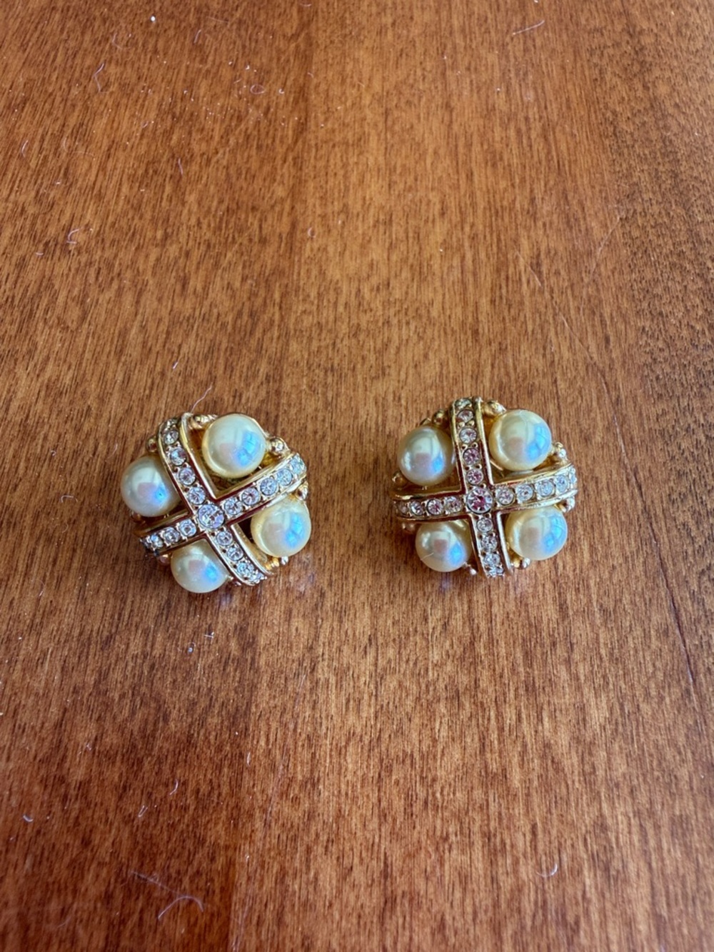 Swarovski Gold-Tone Pearl & Crystal Cluster Clip Earrings